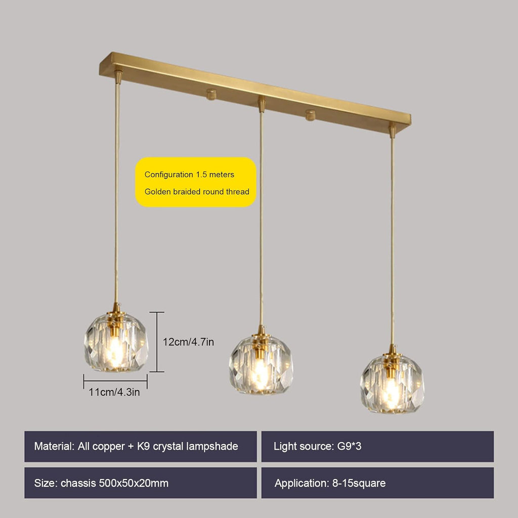 Crystal Chandelier _Light Fixture,All Copper Light Luxury Crystal Lamps Pendant Light,for Bedroom, Hallway, Bar Lighting,3 Heads Long Plate A116-B0BZMKW6GP