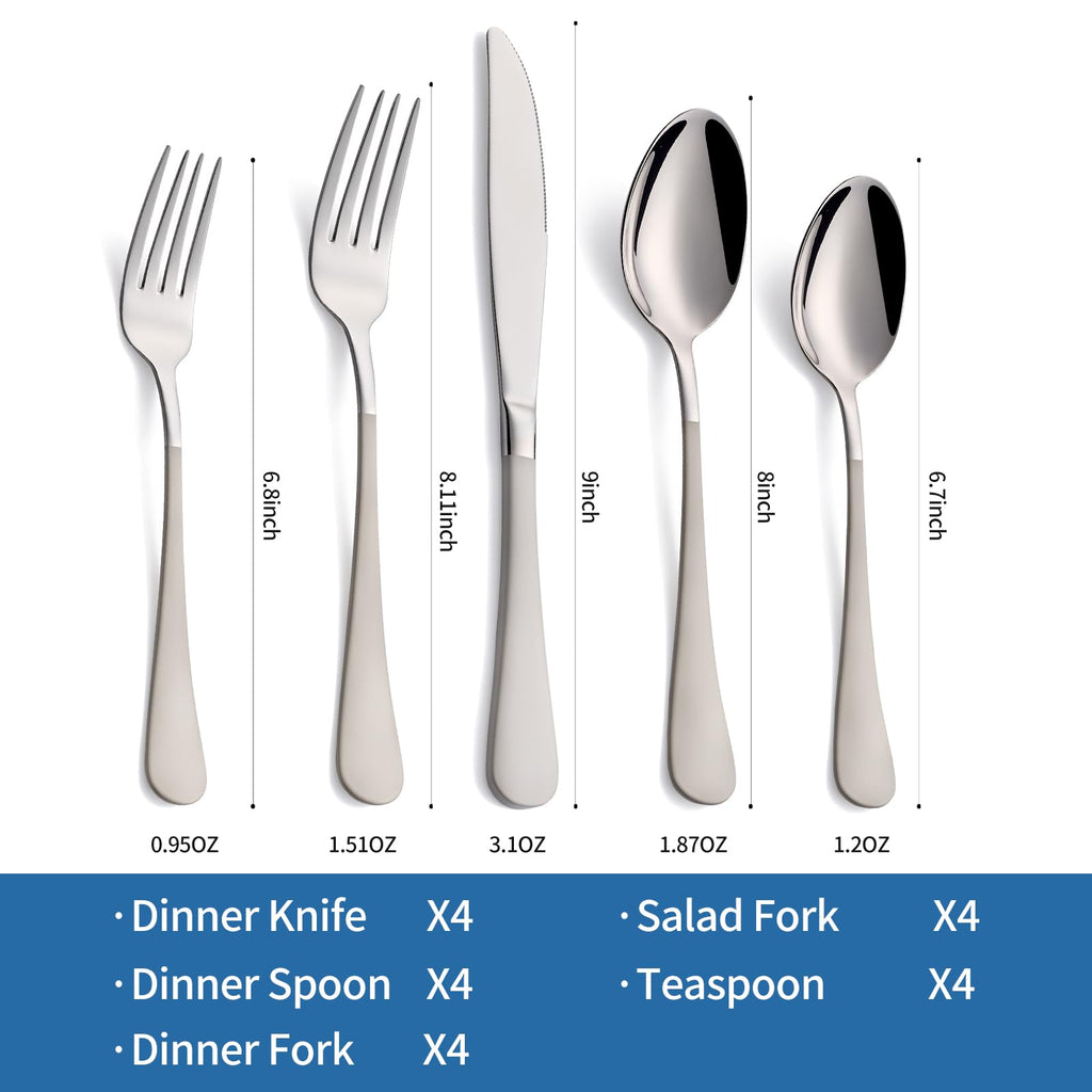20-Piece Off White Silverware Set, 18/0 Stainless Steel Off White Handle Flatware Set, Service for 4, Modern Cutlery
