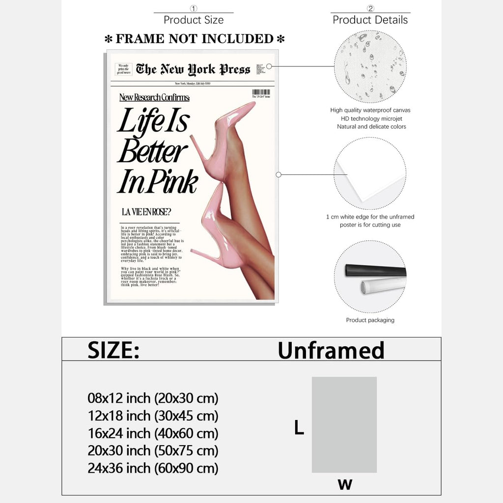 Trendy Baby Pink Poster 70s Canvas Prints The New York Press Wall Life Is Better in Pink Hot Girl Posters Preppy