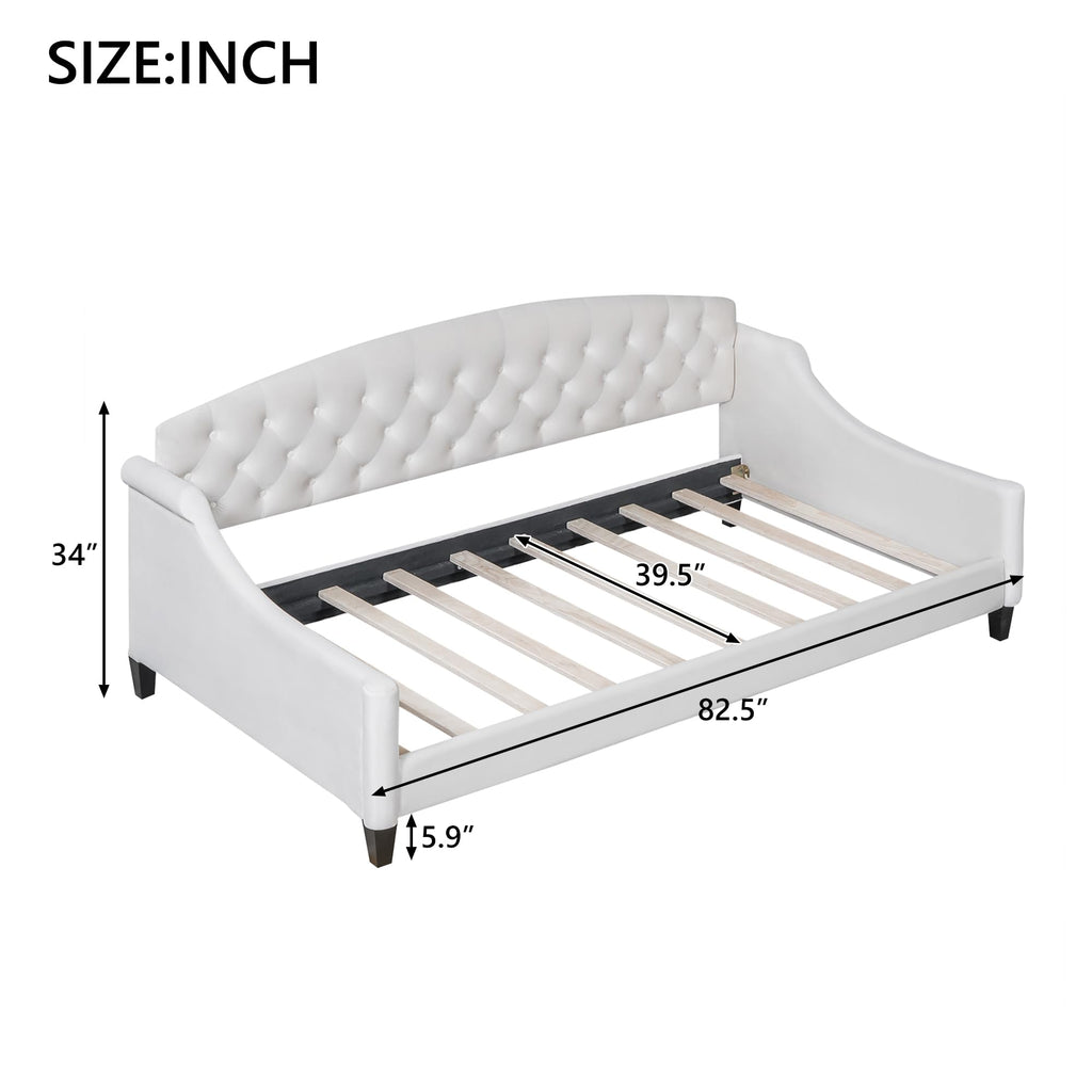 Twin Size Upholstered Daybed with 4 Support Legs, Twin Modern Luxury Tufted Button Daybed Frame, Sofa Bed, Beige