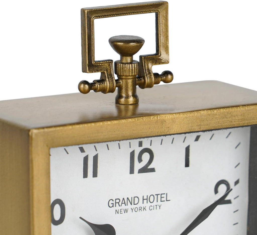HOME Small Gold Table Clock, Silent Non-Ticking Classic Battery Operated Decorative Mantel Desk Shelf Clock for