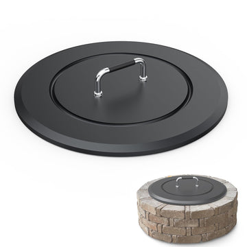 Fire Pit Lid 25.6"-Heavy-Duty Metal Cover with Handle, All-Season Protection