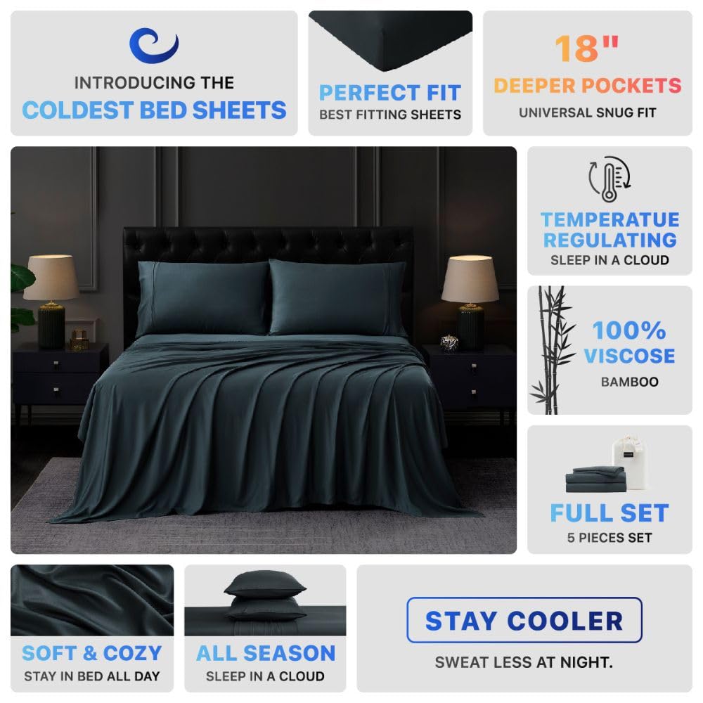 Coldest 100% Organic Viscose Derived from Bamboo Sheets, Luxury Ultra Soft & Cooling, Deep Pocket, Double Stitching