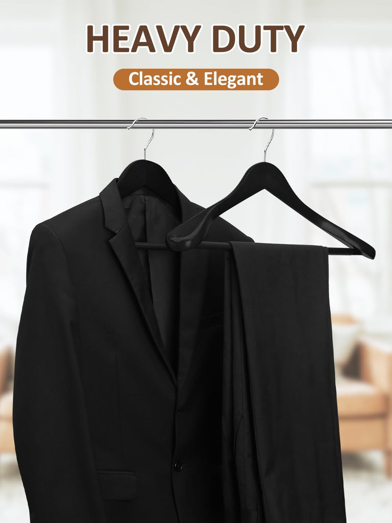 Wide Shoulder Wooden Hangers 8 Pack Coat Hangers with Non Slip Pants Bar, Heavy Duty Suit Hangers Wood Clothes