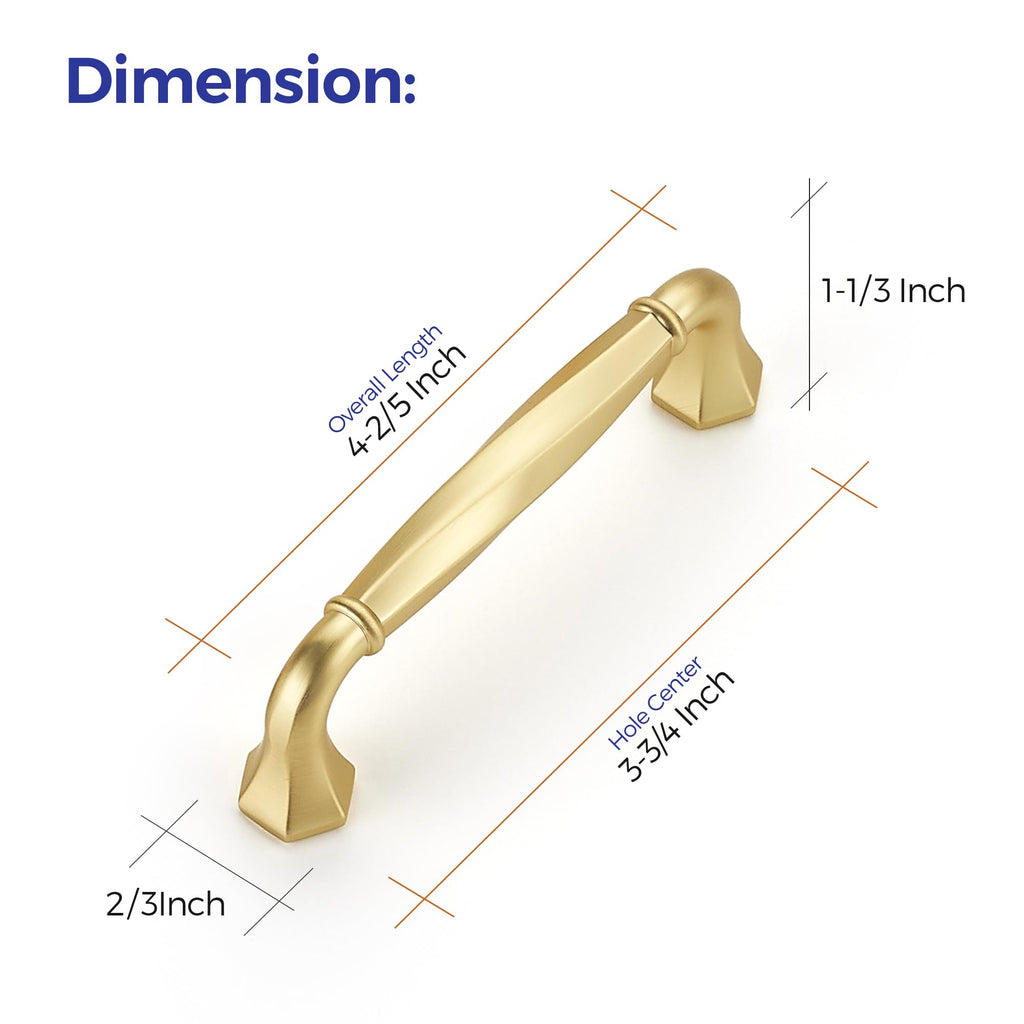 Brushed Gold Zinc Alloy Cabinet Handles,3-3/4" Pulls,5 Pack