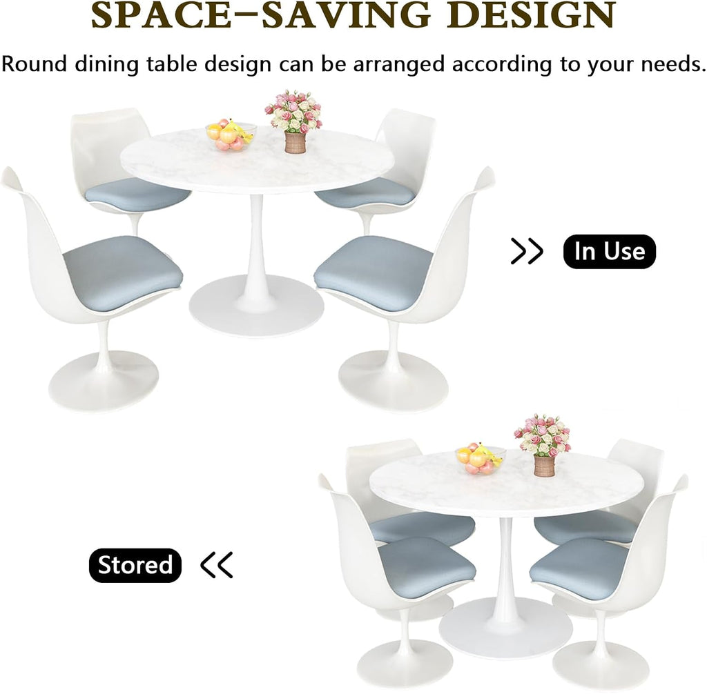 Inspired Saarinen Style Tulip Round Pedestal Dining Table — White Marble Top, 39.1″ Round