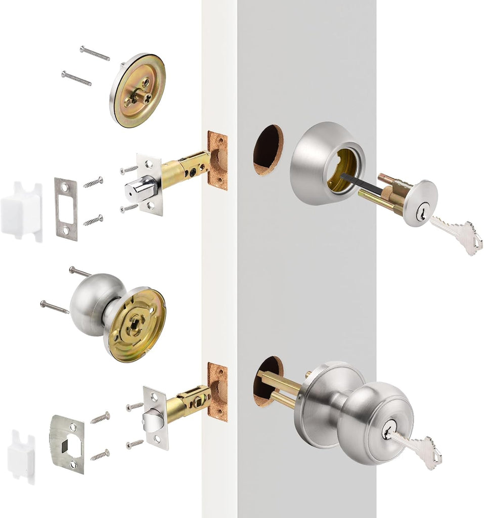 1 Pack Entry Door Knob Set with Single Cylinder Deadbolt Combo Set, Keyed Alike Brushed Nickel Door Knobs with Lock