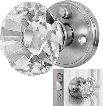 Crystal Door Knob with Lock, Glass Door Knobs Interior Privacy/Passage Set, Vintage Decorative Antique Style Handle