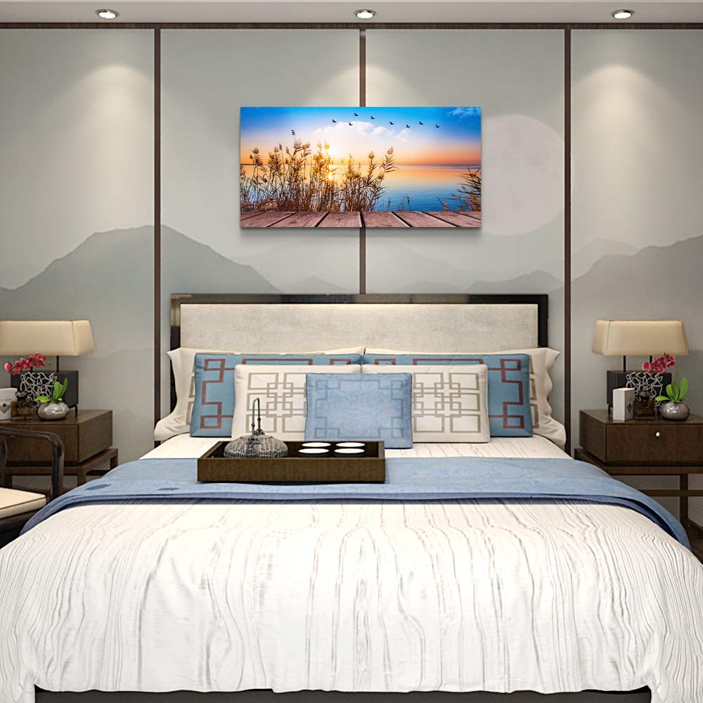 Ocean Canvas Wall Art, Coastal Bedroom 40"x20"