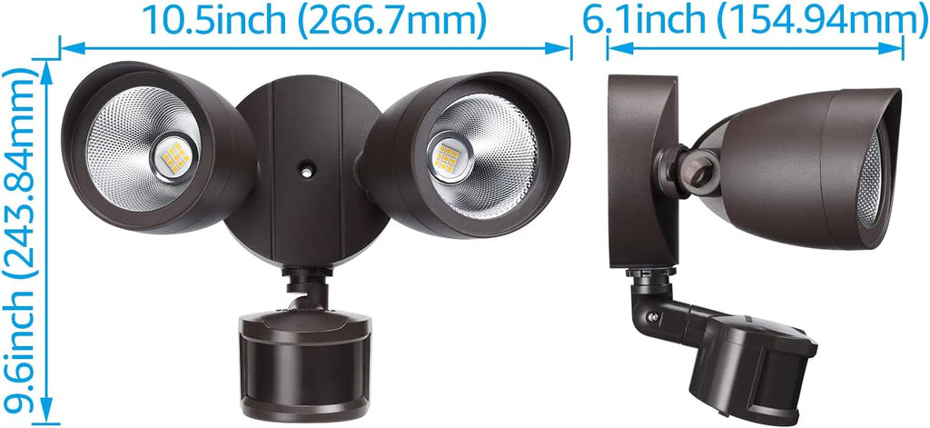 LED Security Light Outdoor Motion Sensor Dusk to Dawn 3000K Bronze | Motion Flood Light for Outside, Dusk to Dawn, UL