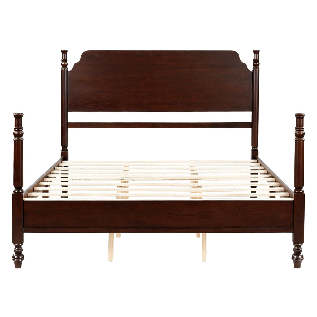 Spindle Platform Bed with Headboard, Dark Walnut