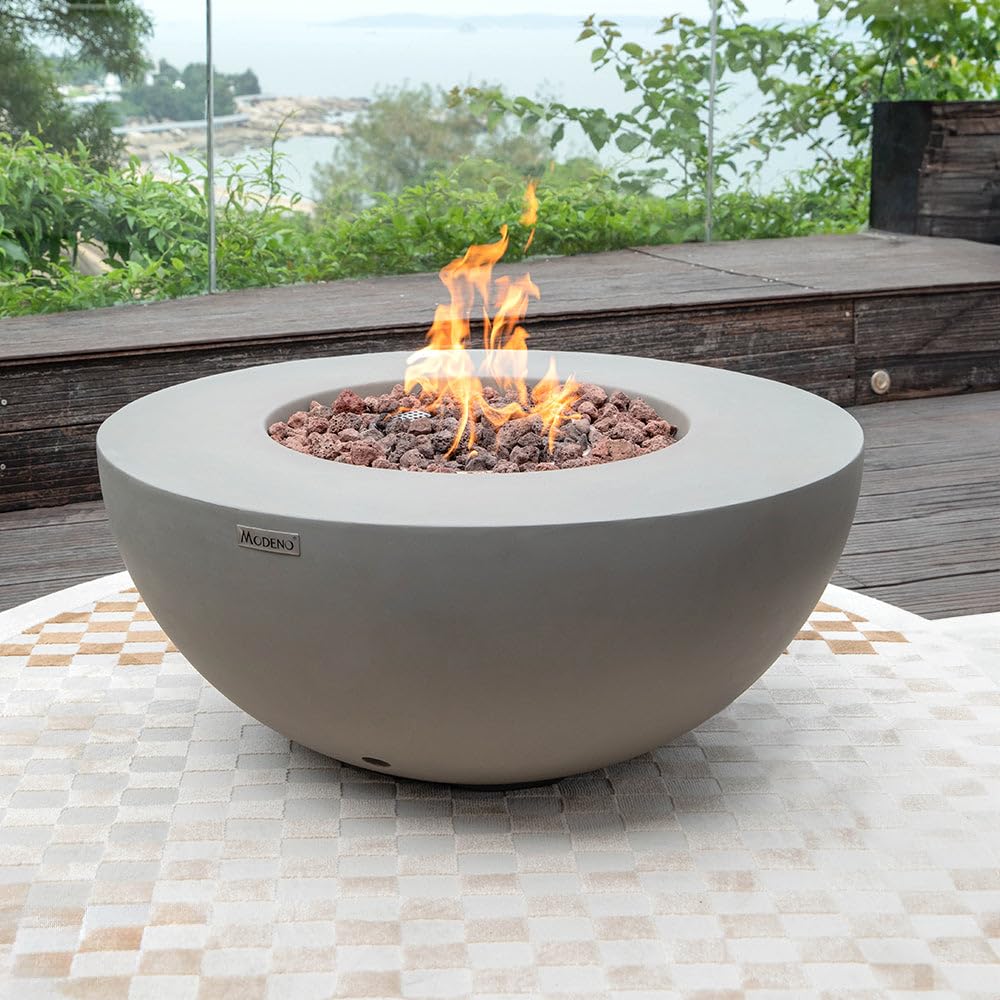 Roca Natural Gas Fire Pit Table, Round Cast Concrete, 34 x 34-in