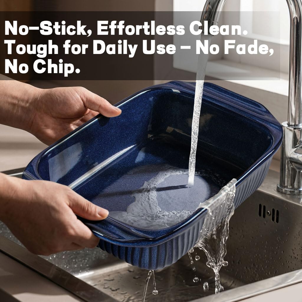 5.1 Qt Ceramic Casserole Dish with Lid, Deep Baking Dish, Blue