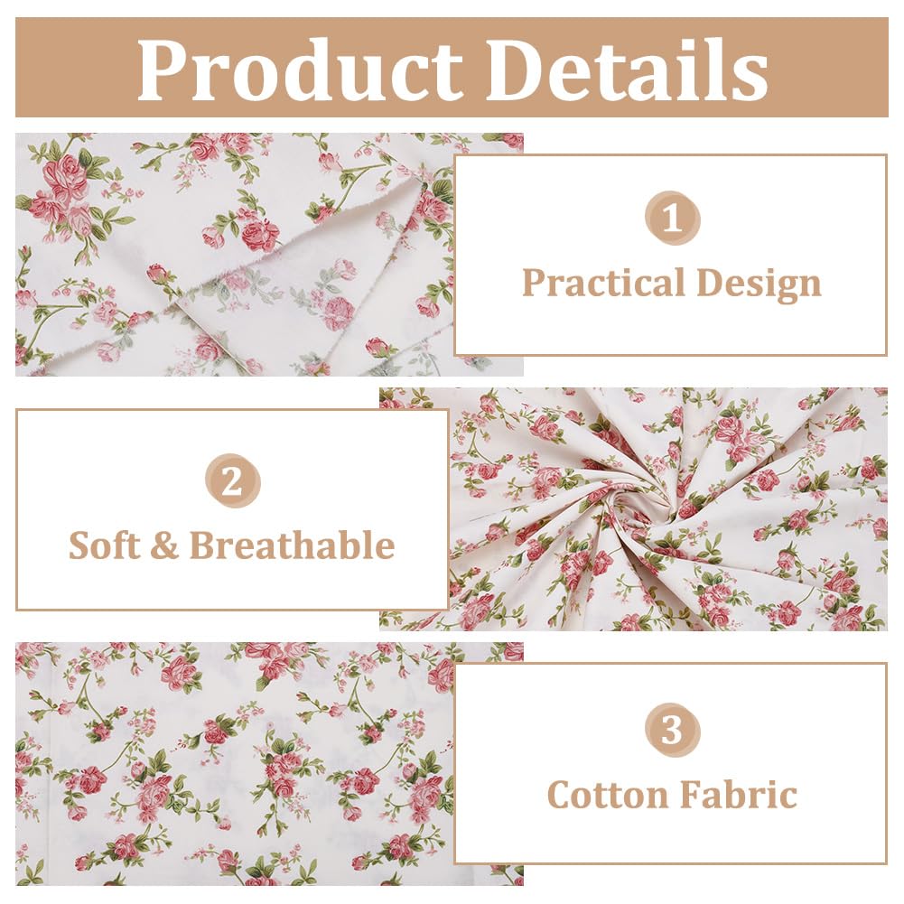 1.1 Yard Print Floral Cotton Fabric, 63 Inch Wide Rose Flowers Pattern Precuts Fabric Quilting Accessories for Craft