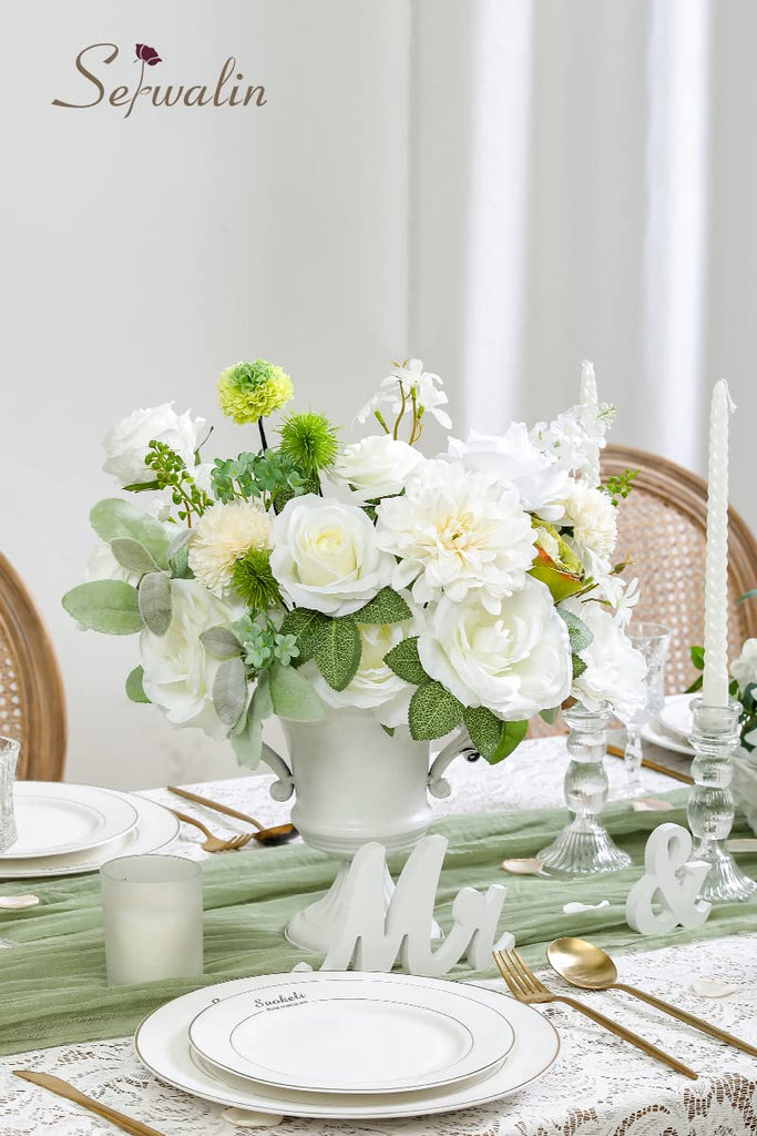 White Artificial Flowers Combo, Silk Rose Flowers for Wedding