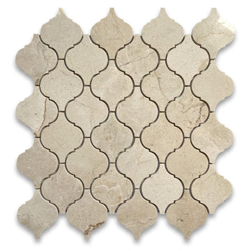 Crema Marfil Marble Medium Arabesque Baroque Lantern Mosaic Tile Polished Kitchen Bath Wall Floor Backsplash Shower