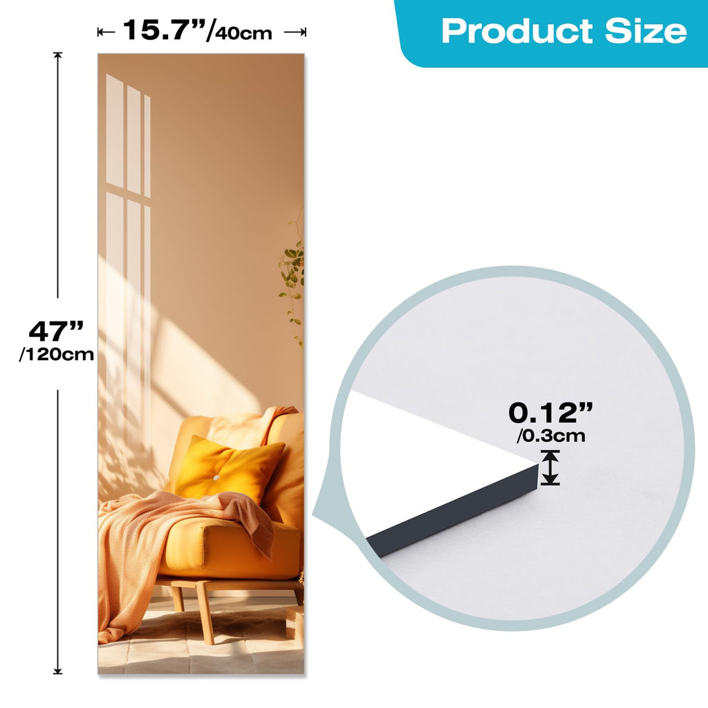 Full Length Mirror,47.25x15.75 Inch Acrylic Shatterproof Soft Mirrors, Non-Glass Wall-Mounted Fitness Mirror