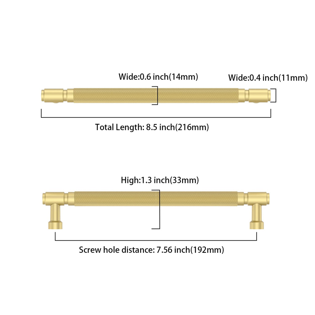 10 Pack 7.5 Inch(192mm) Brushed Gold Cabinet Pulls Knurled Kitchen Cabinet Handles, Cabinet Pulls Kitchen Cabinet