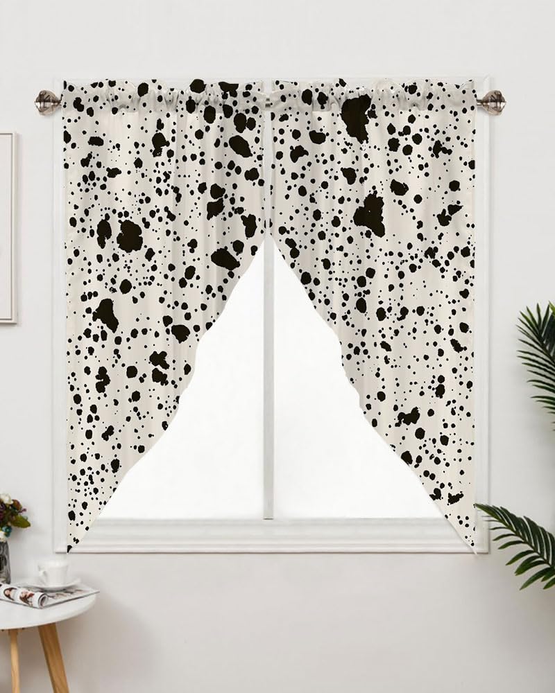 Speckled Window Curtains, Black White Spotted Pattern Valance