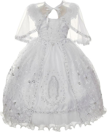 Baby Girls White Organza Rhinestone Baptism Cape Dress #386-1