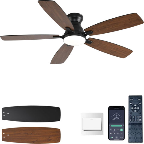 Ceiling Fans with Lights, Low Profile Ceiling Fan with Light and Remote/APP Control, DC Motor, Noiseless, Flush Mount