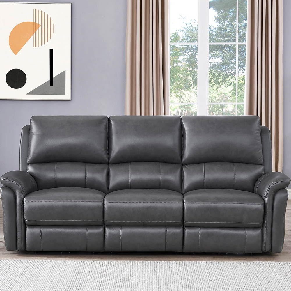 Erindale Zero Gravity Power Reclining Top Grain Leather Sofa Couch, Quartz Gray, Memory Foam, Pocket Coils and