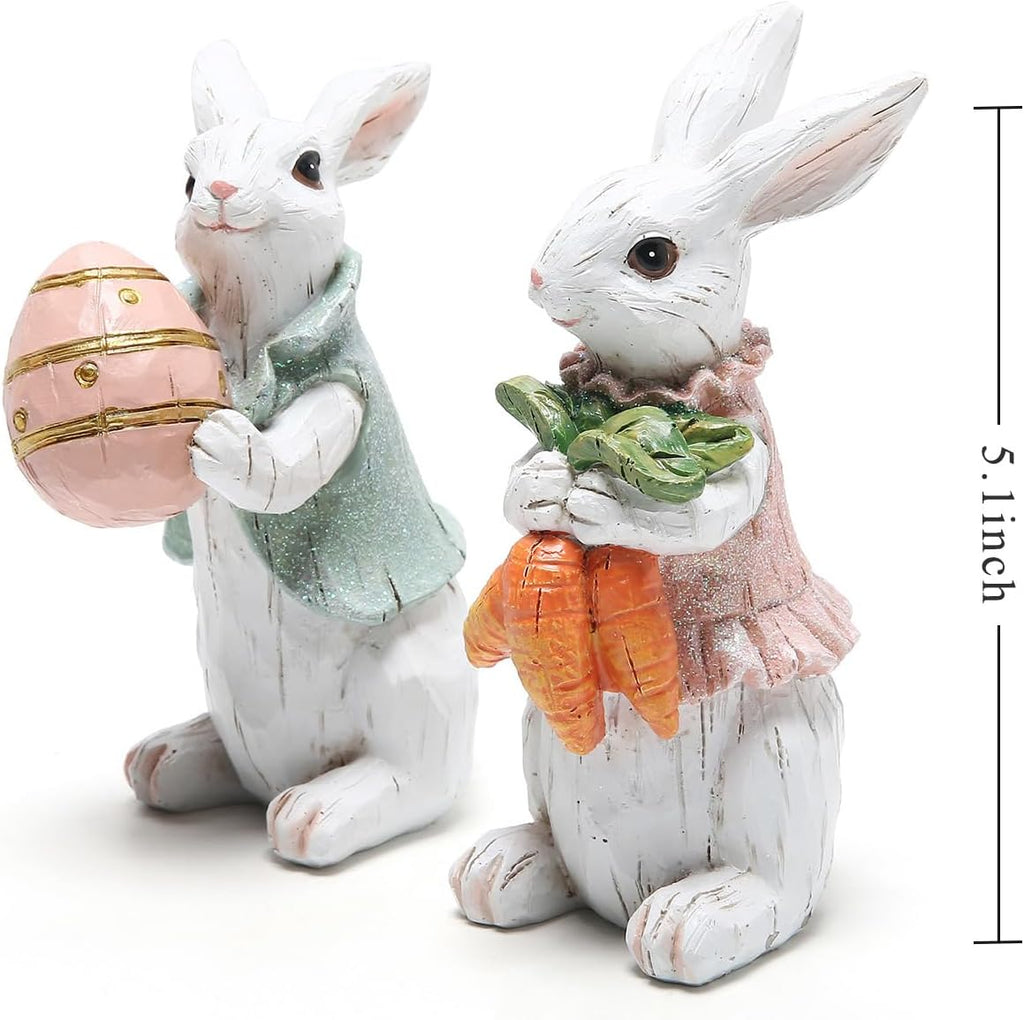 Easter Bunny Decorations Spring Home Decor Bunny Figurines Gifts(Easter White Rabbit ) - Set of 2