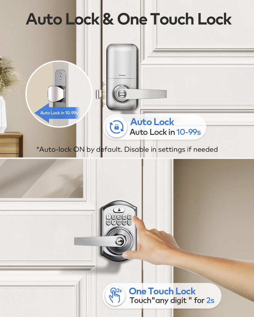 Keyless Entry Door Lock Handle with Keypad, Satin Nickel