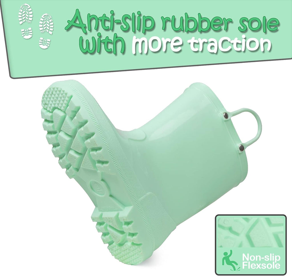 Kids Girls & Boys Rain Boots with Easy-on Handles Outdoors