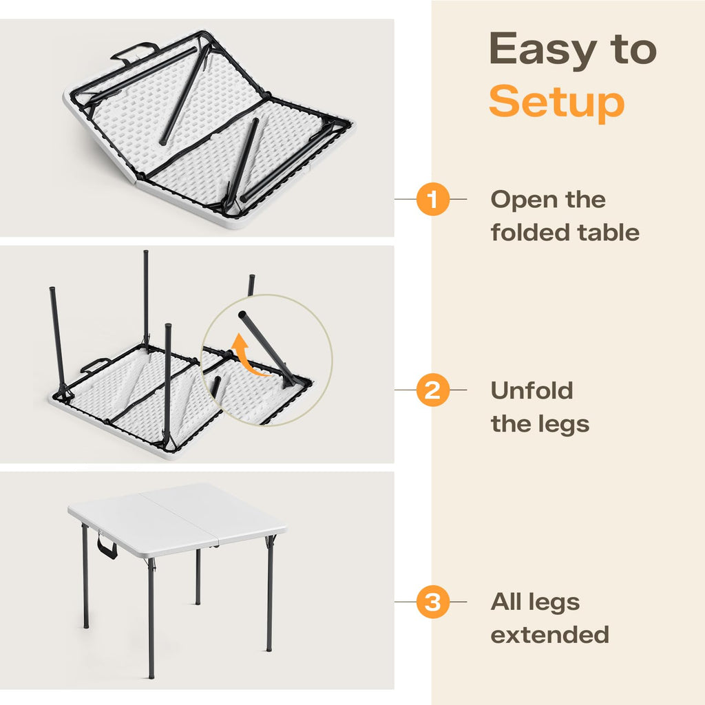36" Folding Table, Portable Square Folding Card Table with Carrying Handle, Heavy Duty Plastic Foldable Event Table