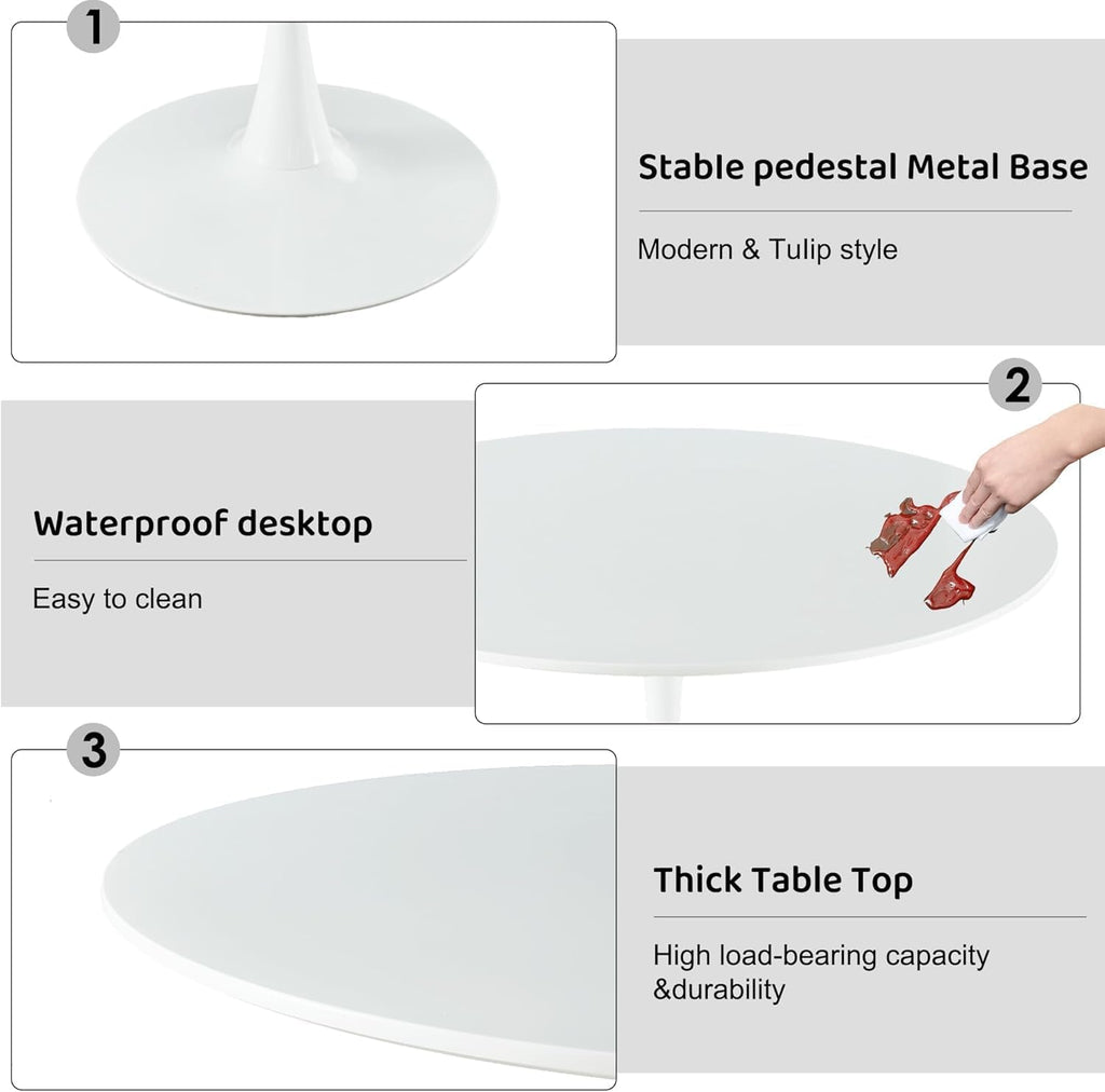 Inspired Saarinen Style Tulip Round Pedestal Dining Table — White, 42″ Round