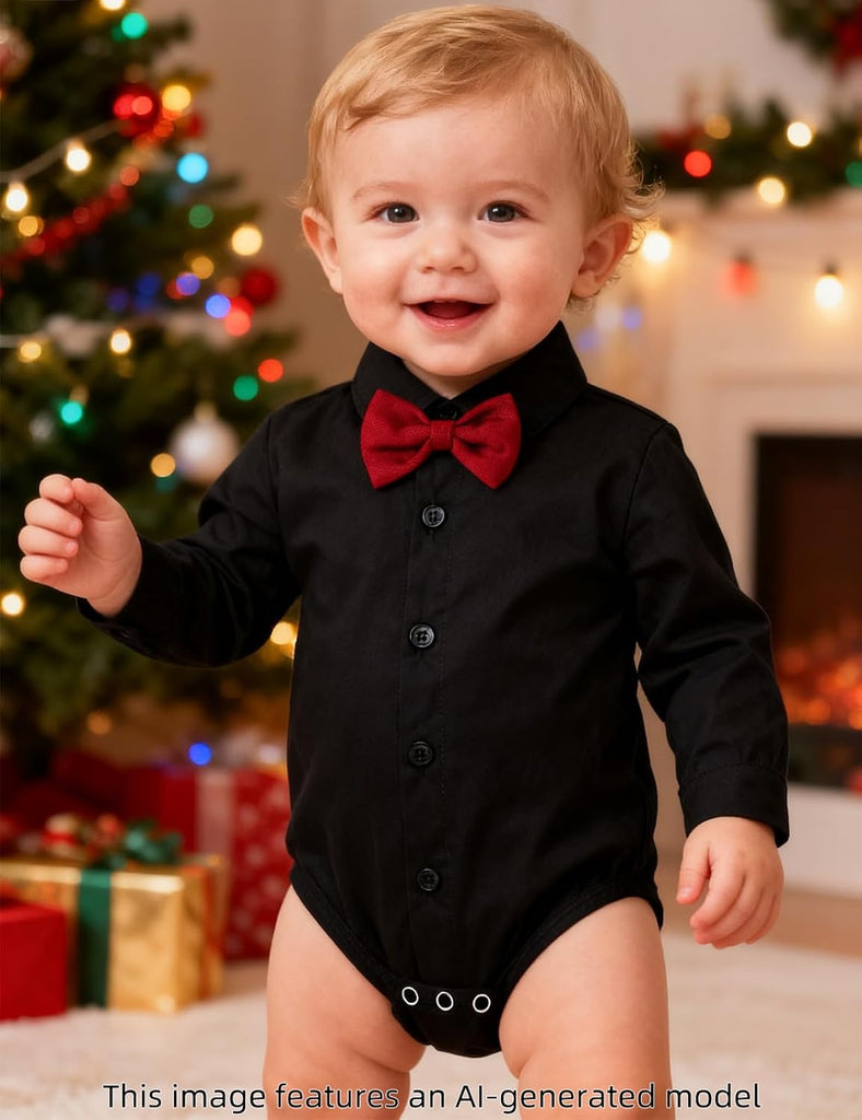 Infant Baby Boys Dress Shirt Formal Bodysuit Rompers