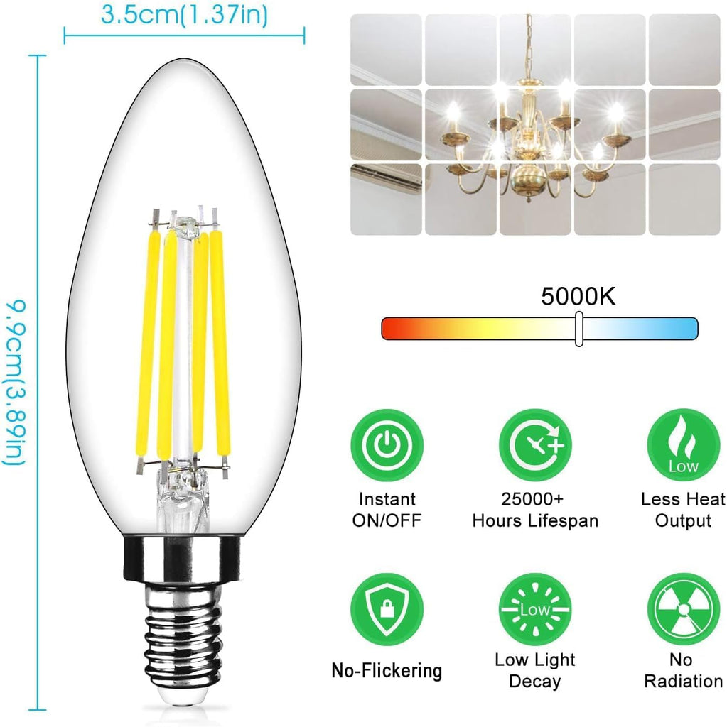 Dimmable E12 LED Candelabra Bulbs 40Watt Equivalent, 5000K Daylight White, 450Lumens, 4W B11 Vintage