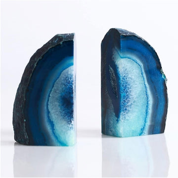 Bookends Stone Bookends Agate Book Holder Crystal Ends Decorative Dyed Blue Heavy Duty Bookend Decor 1 Pair Decorative