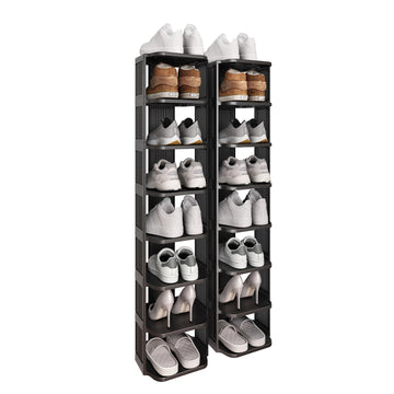 Stackable 16-Tier Shoe Rack for Closet & Entrance - Tall, Narrow, Vertical Shoe Stand - Plastic, Free Standing