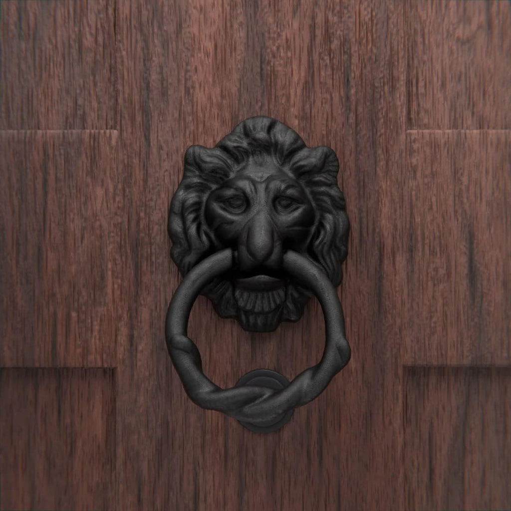 Cast Iron Lion Door Knocker Black Finish 6.25" Front Entry Hardware
