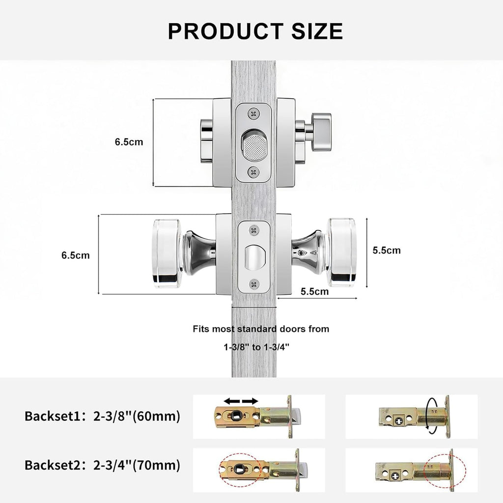 Deadbolt Lock and Door Knob Set, Crystal Glass Entry Door Knob and Deadbolt Lock Set, Polished Chrome