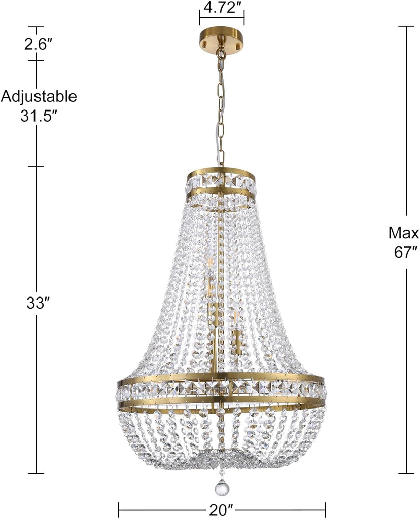 Crystal Chandelier Light, 8 Lights French Empire Chandeliers Lighting Ceiling Fixture Hanging Pendant for Dining Living Room Foyer Kitchen Bedroom Entryway, 20''W (Brass, 20) A108-B0C9PNQG7J