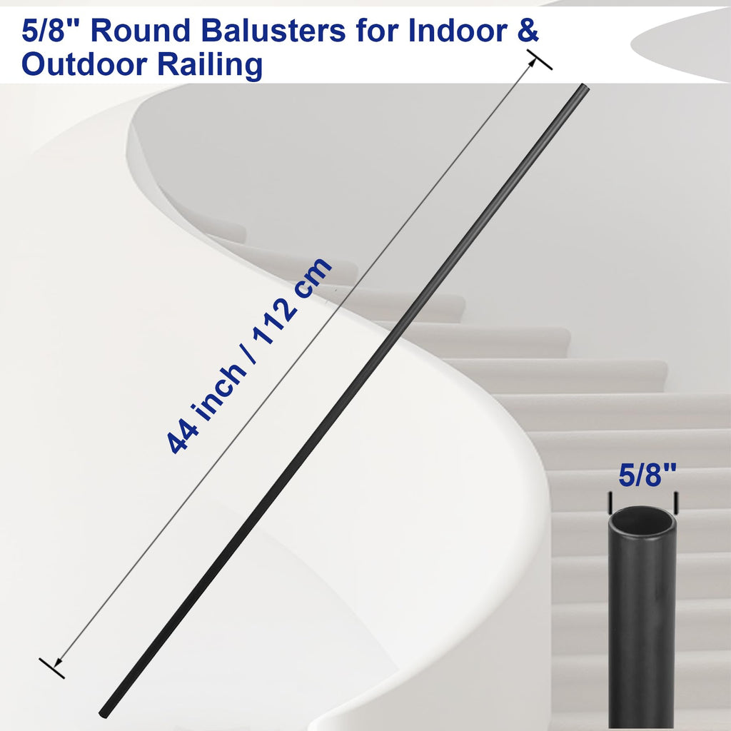 15-Pack Satin Black Stair Balusters, 44" x 5/8" Round Balusters
