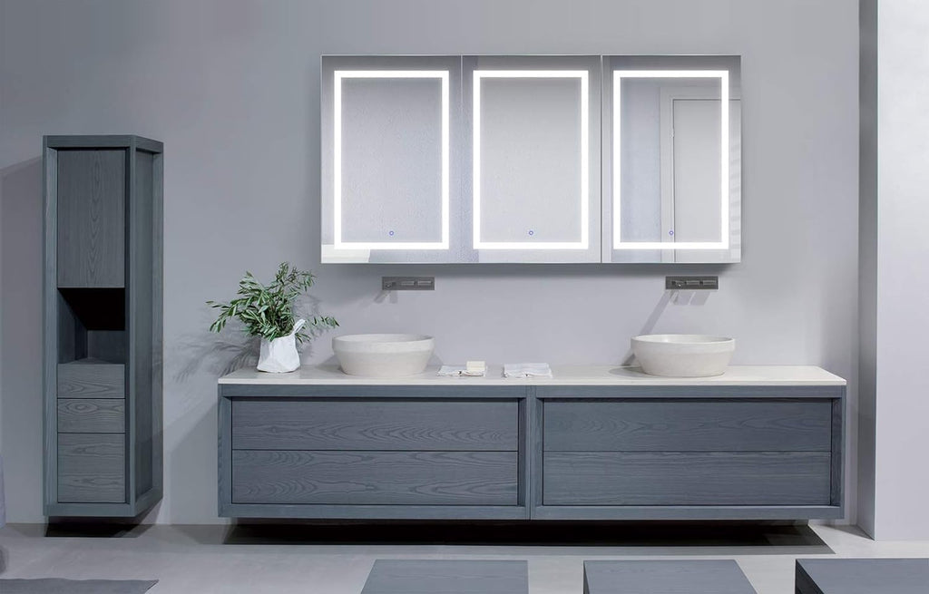 LED Medicine Cabinet 72 Inch X 36 Inch | Recessed or Surface Mount Mirror Cabinet w/Dimmer & Defogger + 3X Makeup