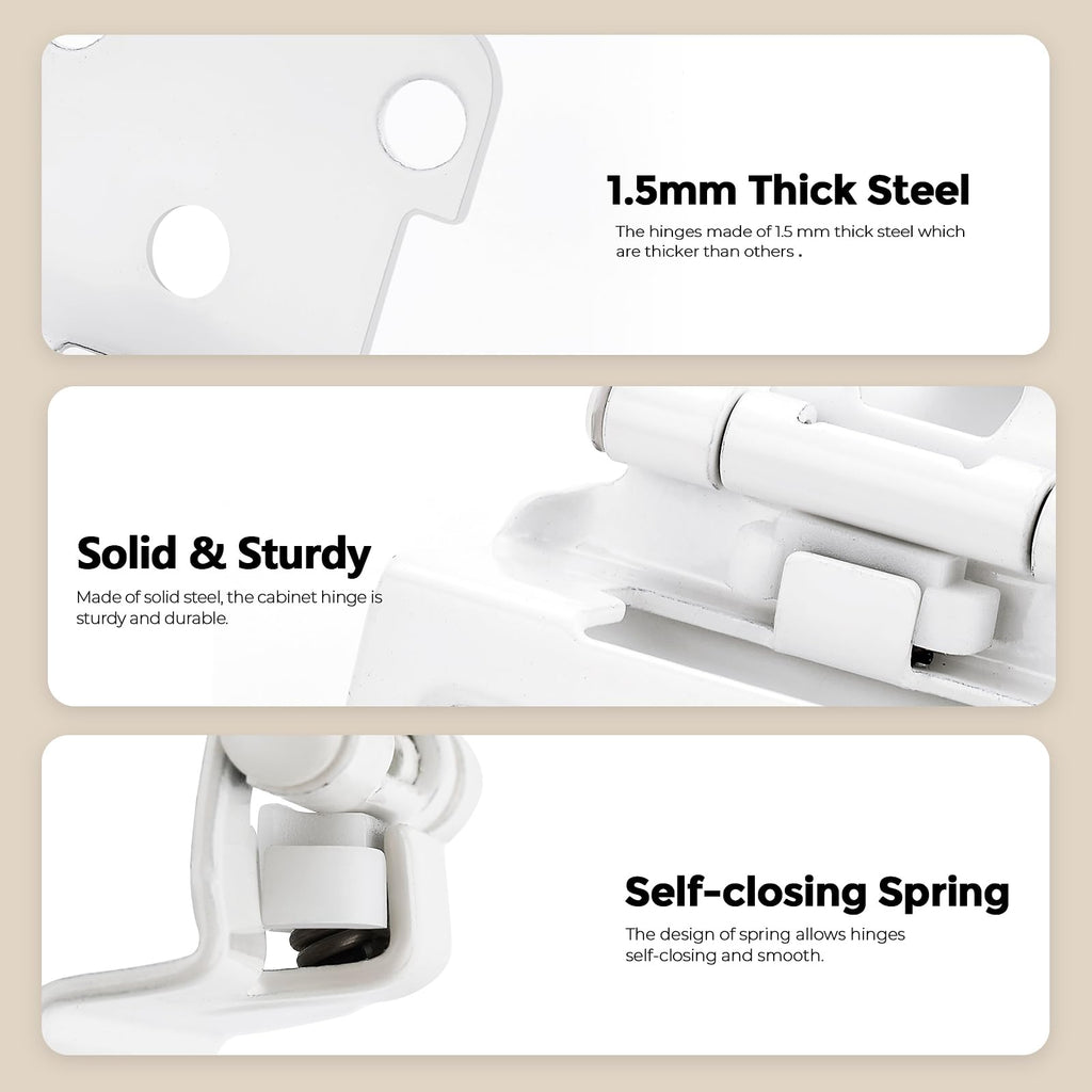 2 Pack 1 Pair White Cabinet Hinges, 1/2" Semi Wrap Kitchen Hinges