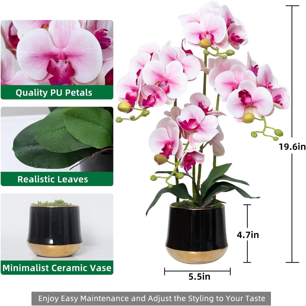 Artificial Orchid Flowers in Ceramic Vase 19.5 Inch Realistic Faux Orchids - Set of 4