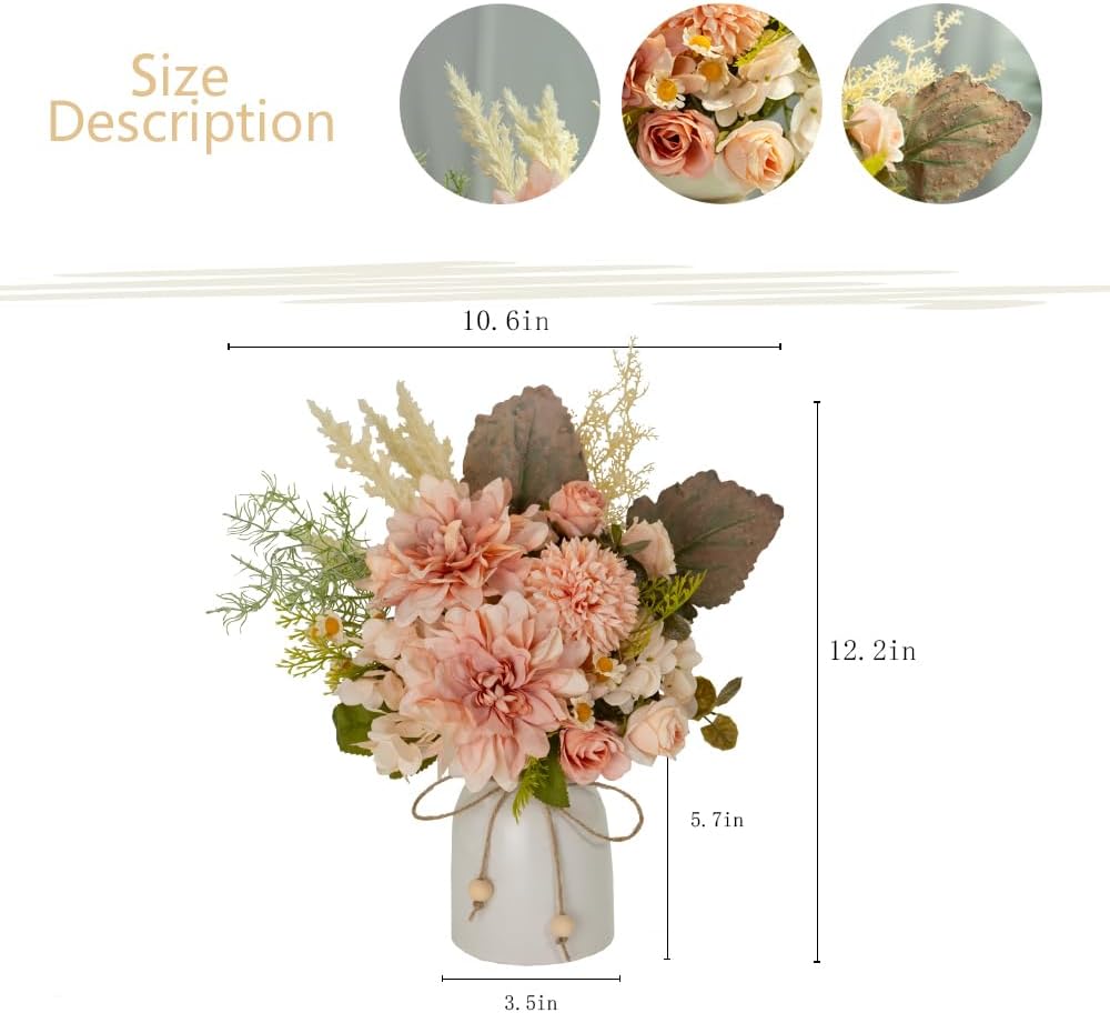 Fake Flowers with Vase Silk Dahlia Artificial Flowers in Vase Faux Hydrangea Flowers Arrangements with Vase