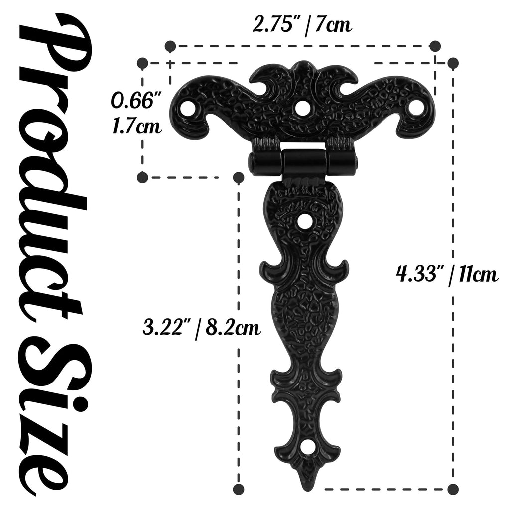 4Pcs Tee-Strap Hinges Heavy Duty Hinges Hardware Antique Black Decorative Gemel for Barn Door, Gate with Screws (4.33"