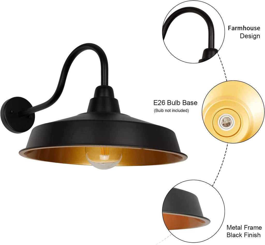 Barn Light Outdoor, 16 Inch Dome Large Farmhouse Exterior Light Fixture Wall Mount, Industrial Outdoor Wall Sconce