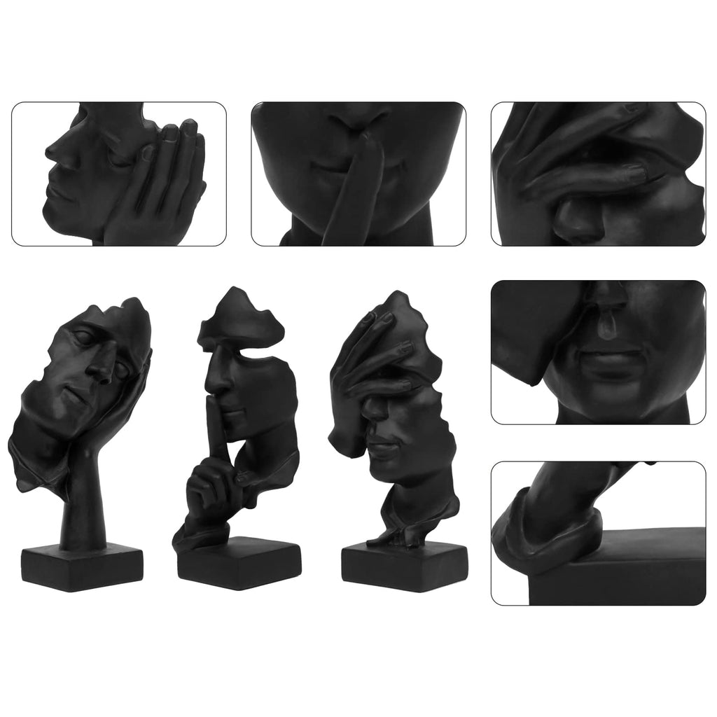 3 Pcs Thinker Statue, Silence is Gold Abstract Art Figurine, No Hear No See No Speak Modern Home Resin Sculptures