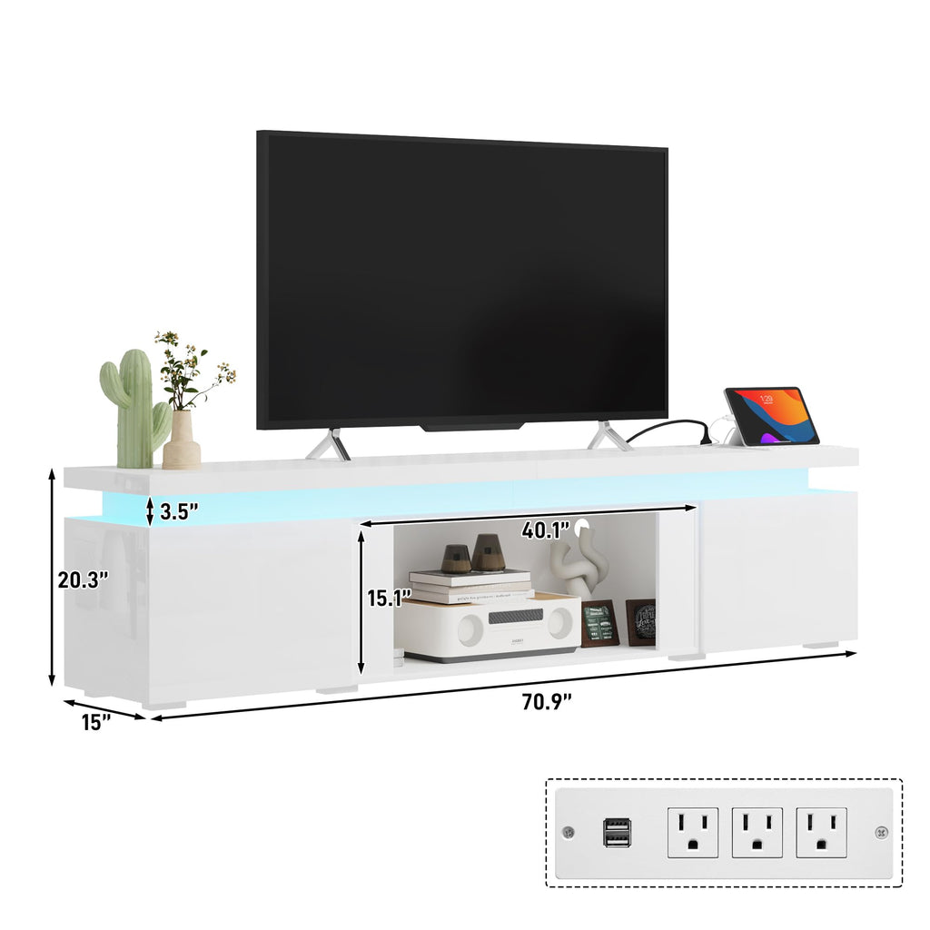 71Inch LED TV Stand for 80Inch TV, Modern TV Stand with Power Outlet, High Gloss TV Console Entertainment Center with