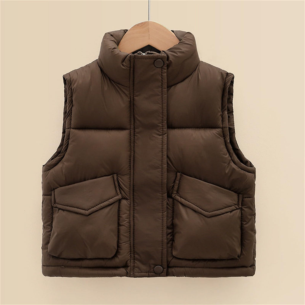Unisex Soft Puffer Vest Coat Toddler Boys Girls Solid Sleeveless Button Up Warm Fall Winter Waistcoat Down Jacket