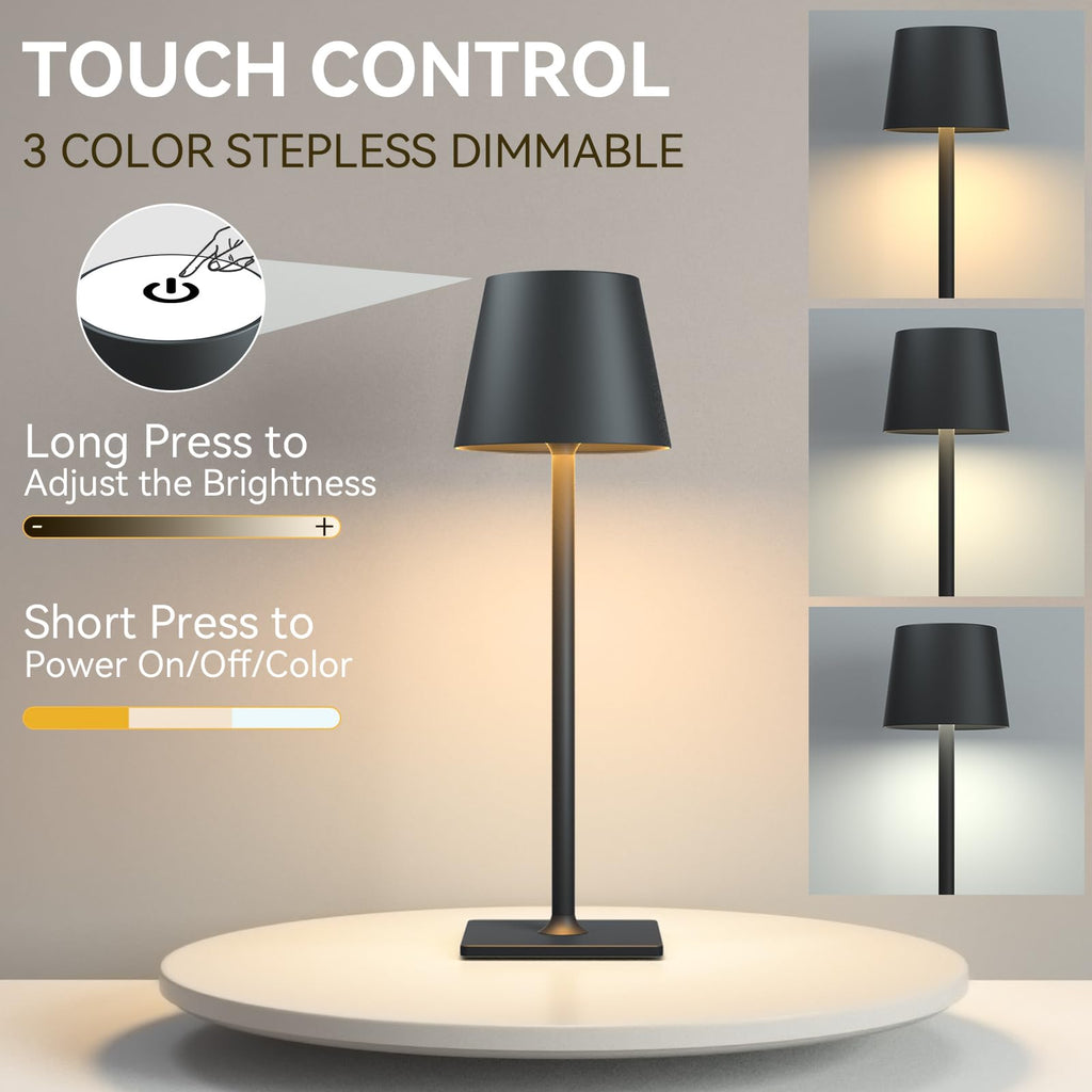Black Cordless Table Lamps, 6000mAh Rechargeable Battery, 2 Pack