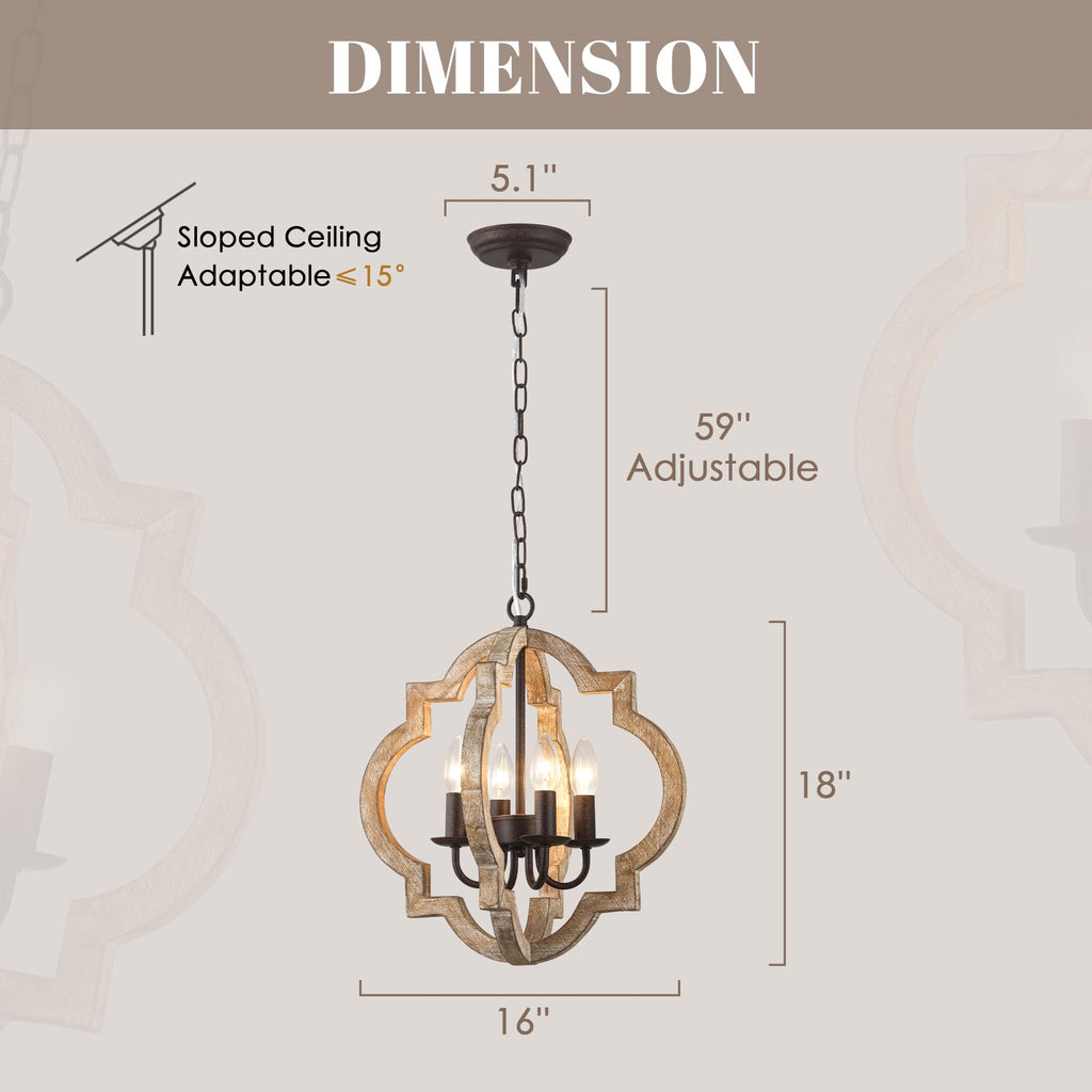 16 Inch Wood Farmhouse Chandelier